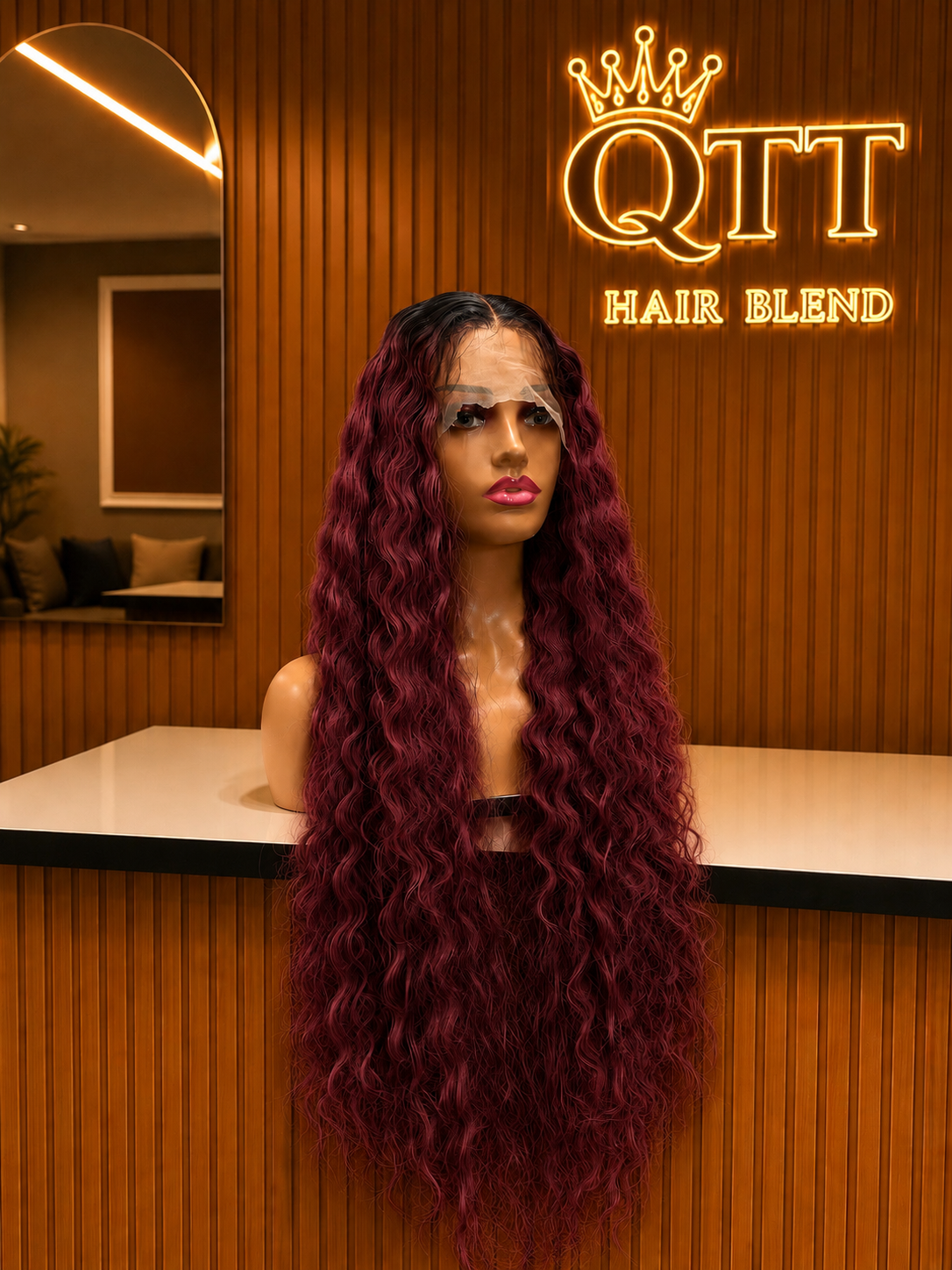 Maroon w/Black roots 32” Crimps