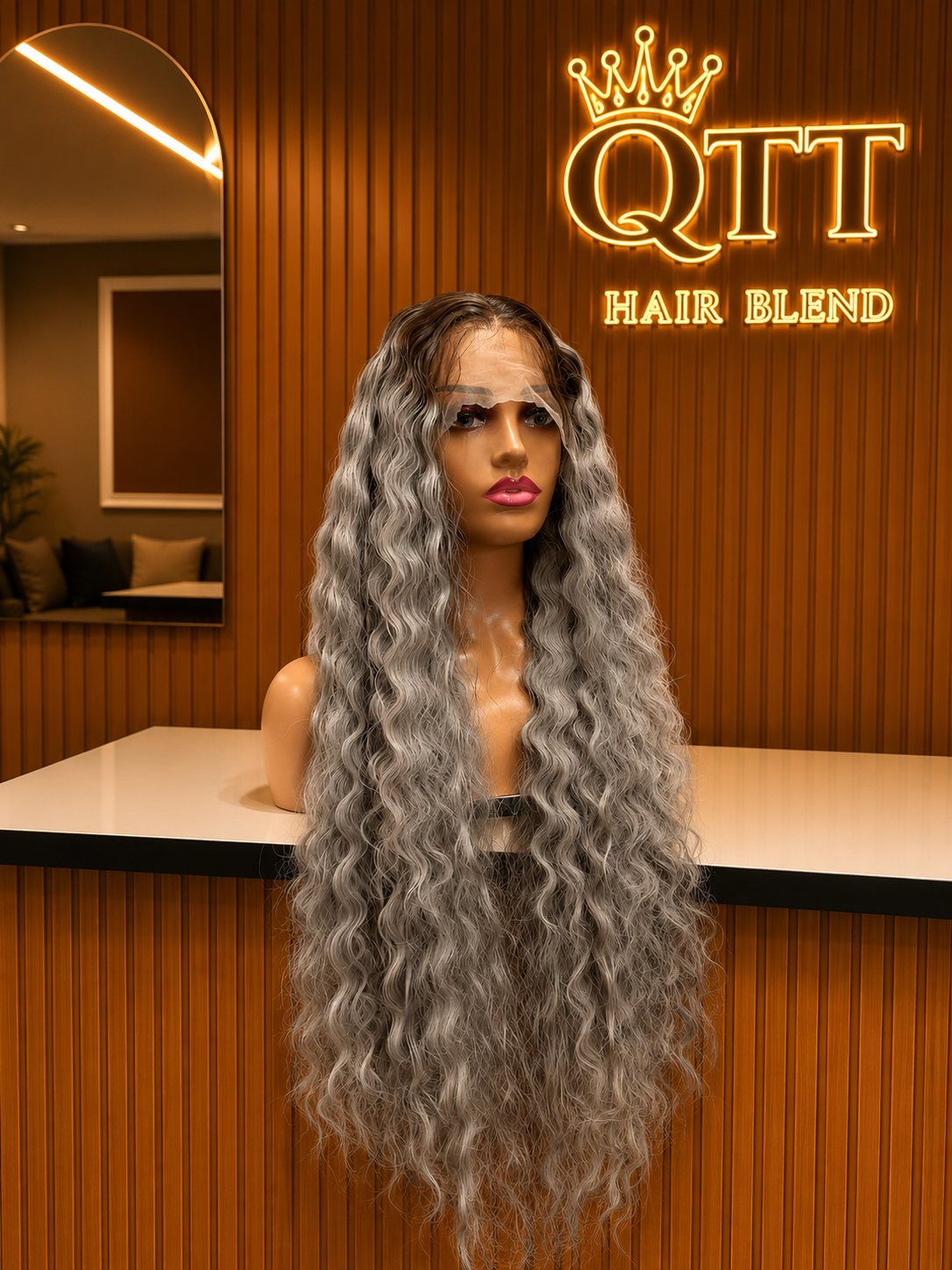 Silver Grey w/Brown roots Curls
